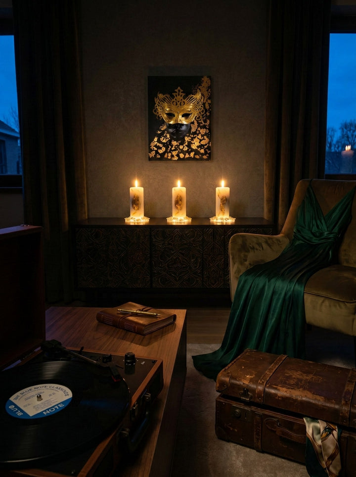 Silenzio d'Oro – lifestyle shot, on golden resin stand