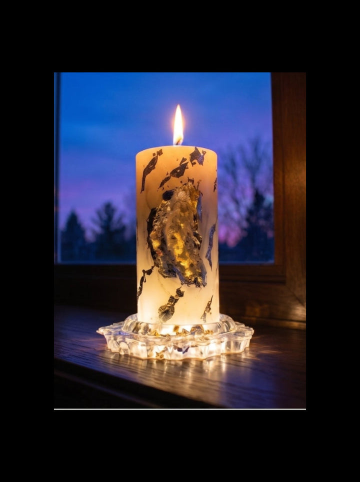 Aurum Trace beeswax candle close-up detail, handcrafted limited edition by ConelAlma ESP