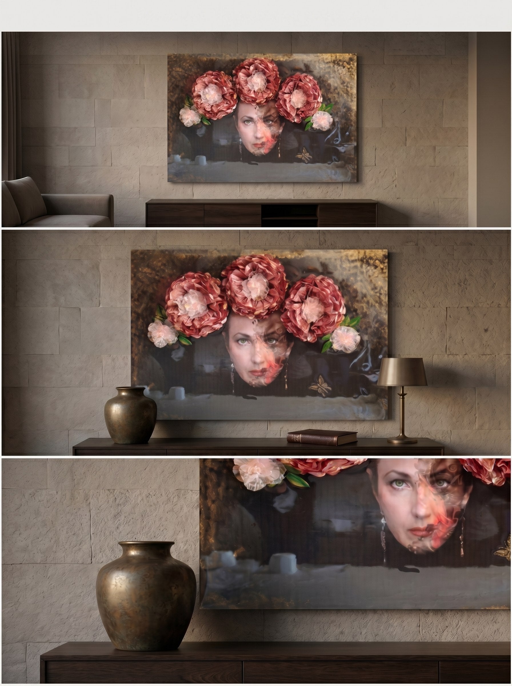 Black Abyss one-of-a-kind canvas artwork — original art photography with layered resin and gold finish, ConelAlma ESP