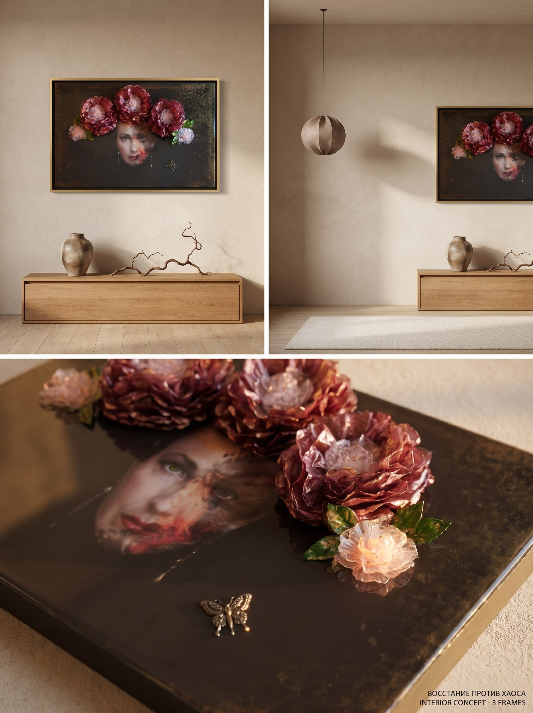 Black Abyss exhibited series artwork — feminine emotional portrait in deep black with gold resin accents, ConelAlma ESP