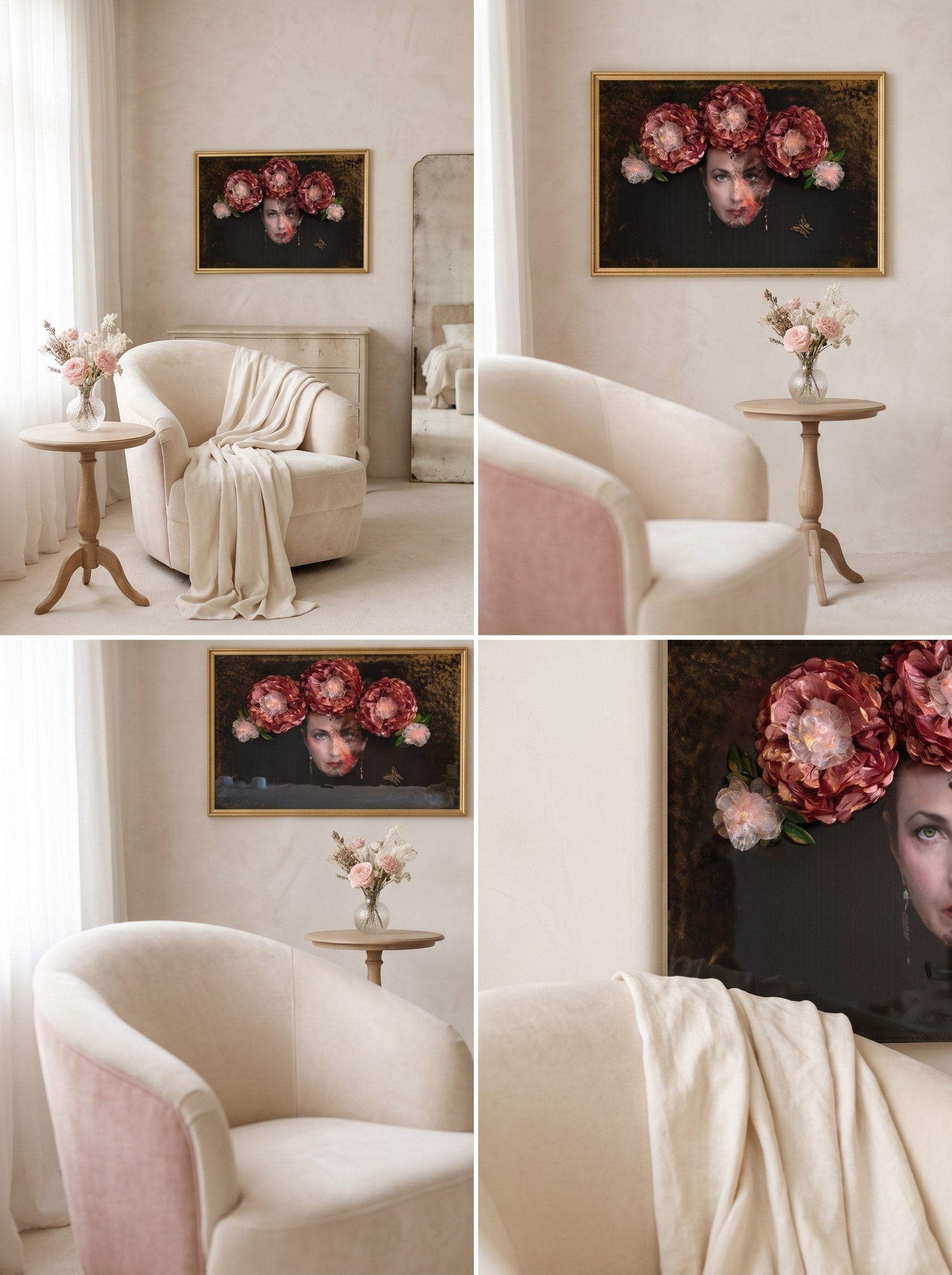 Black Abyss statement piece — resin butterfly and handcrafted floral elements on canvas, 90x60 cm, ConelAlma ESP
