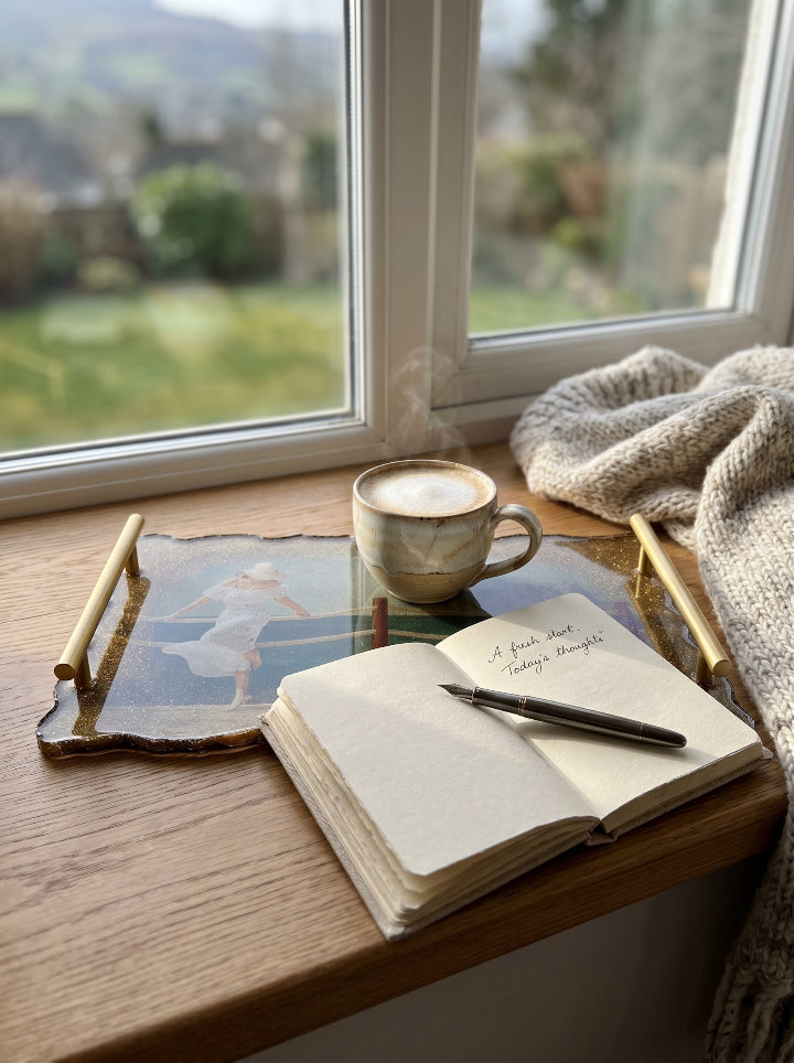Resin art coffee tray with personal photo — 30x18 cm decorative tray by ConelAlma