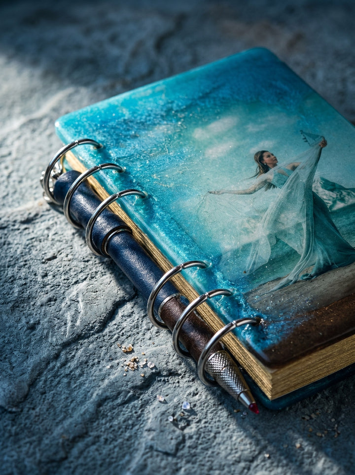 WickToria personalised resin journal with photo — handcrafted notebook & pen set by ConelAlma