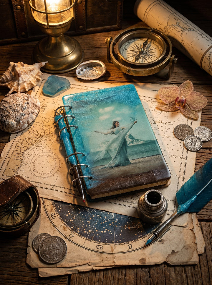 Custom resin journal with personal photo — luxury handmade stationery gift from Spain