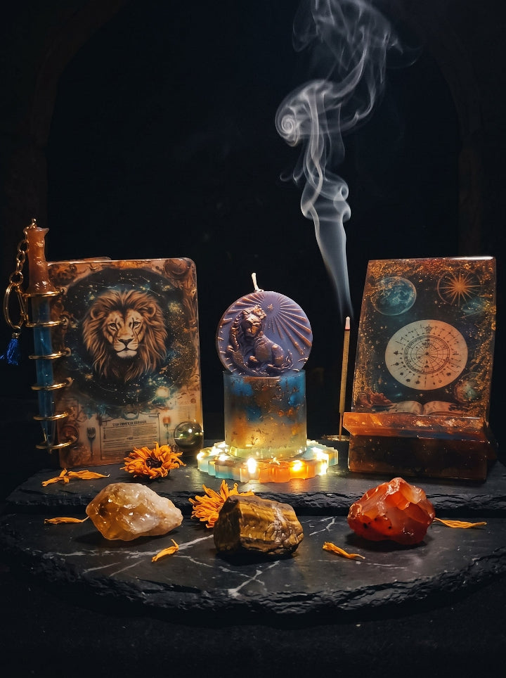Heart of the Lion – LED Resin Candle Holder with Beeswax Candle, sacred space set