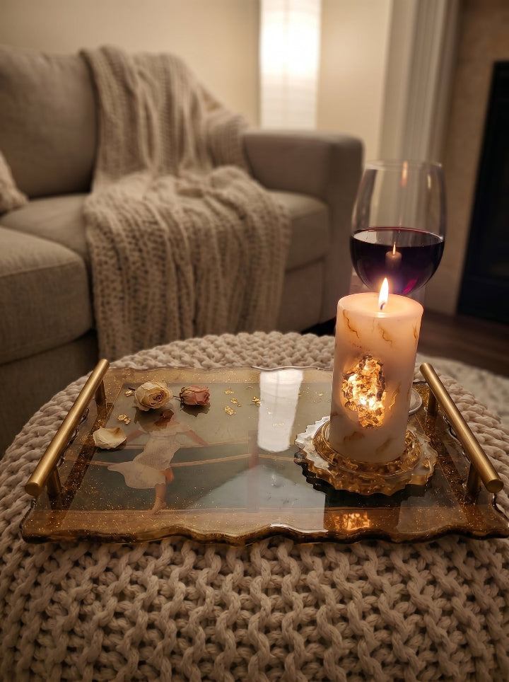 Handmade resin tray with embedded photo — luxury personalised home decor gift