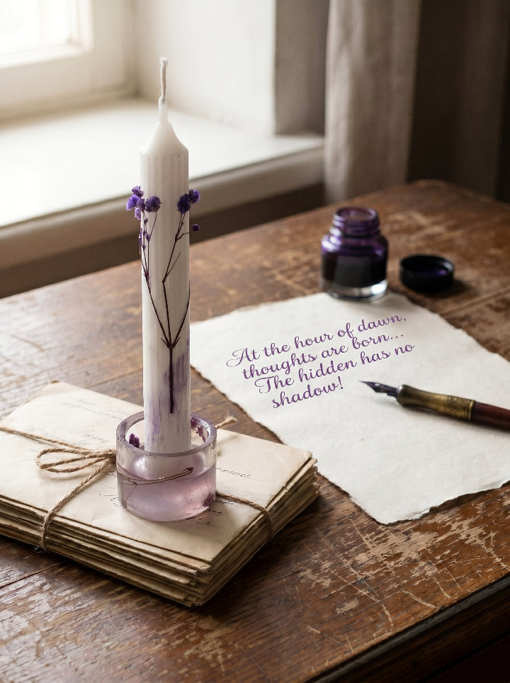Botanical Trace candle and resin stand set, fallen petals captured in resin, ConelAlma ESP