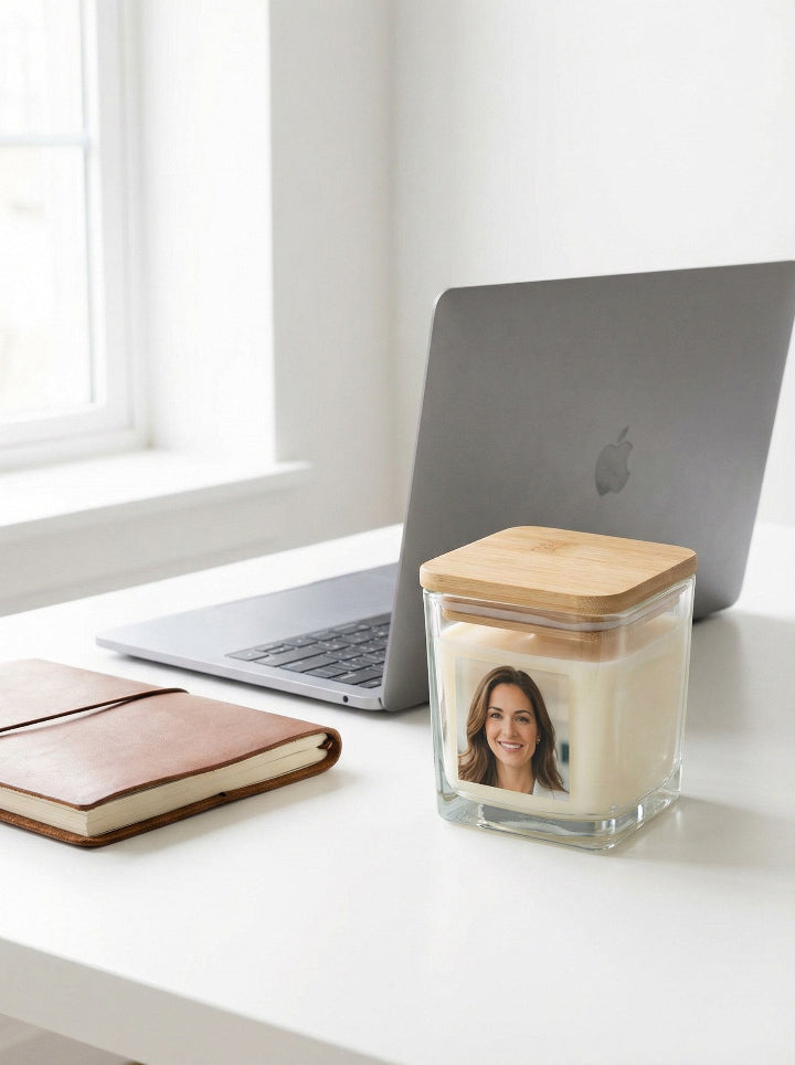 Vignette candle with personal photo inside jar — unique gift idea by ConelAlma ESP