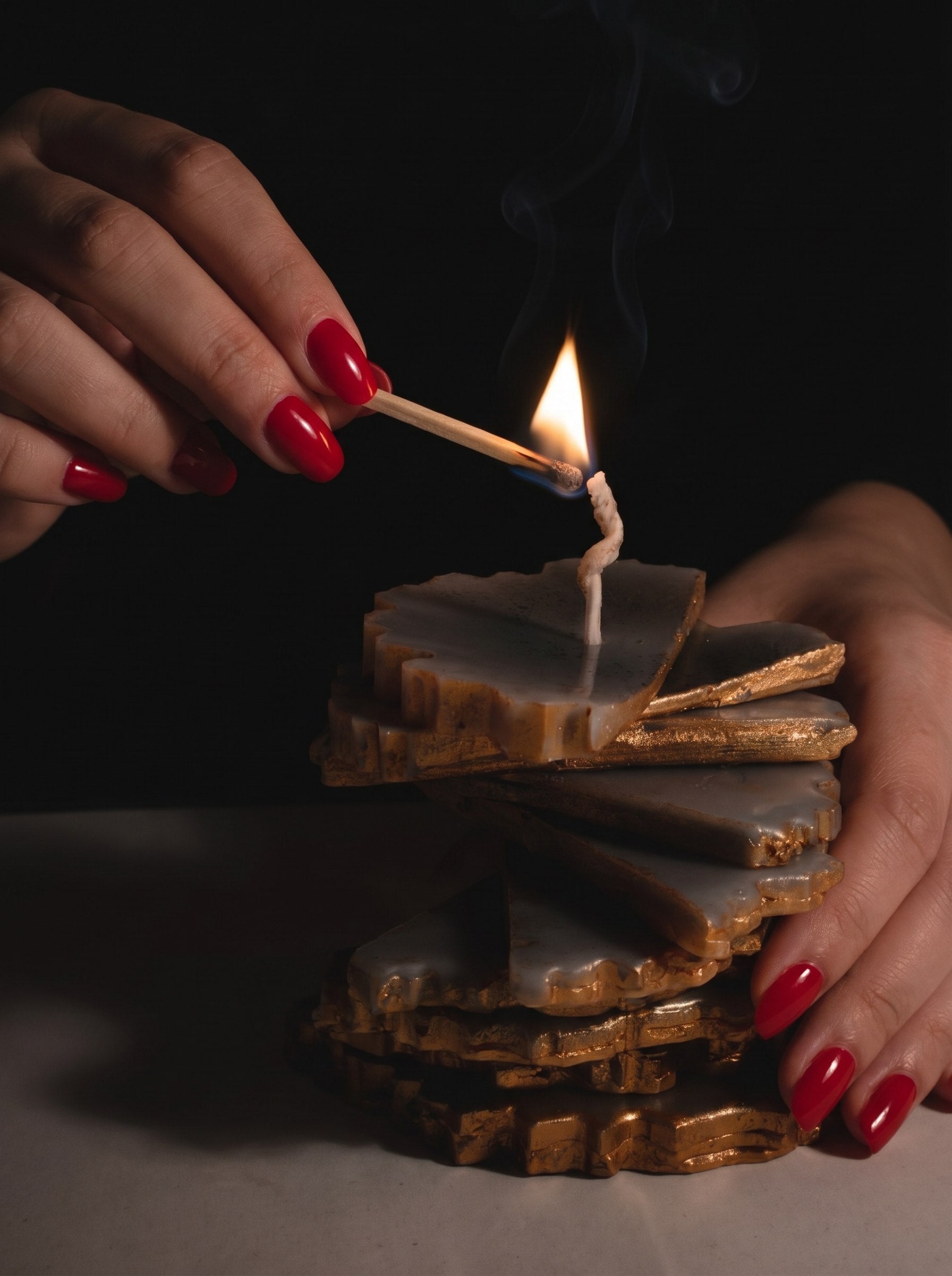 Kintsugi Tower candle side view – unique resin art stand