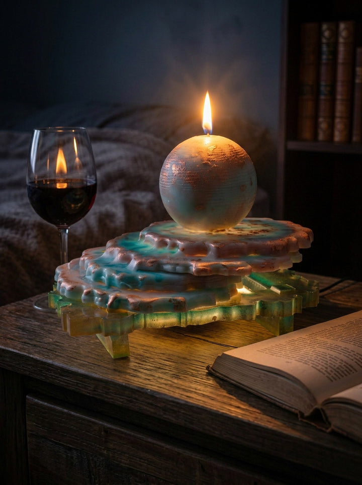 "GAIA" candle full set – beeswax, resin stand, premium gift box – ConelAlma ESP