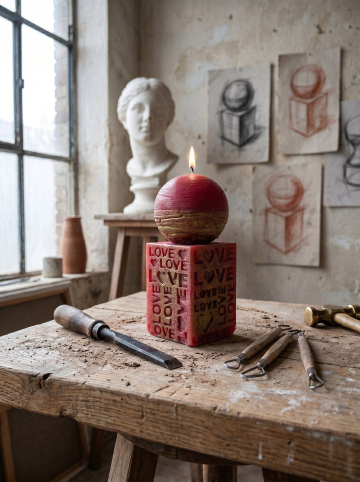"Word Is Love" candle close-up – premium beeswax finish