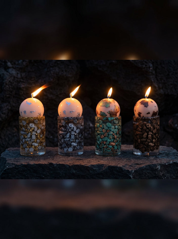 "Solstice Pillar" Mini full set – beeswax candle, stone resin stand, premium gift box