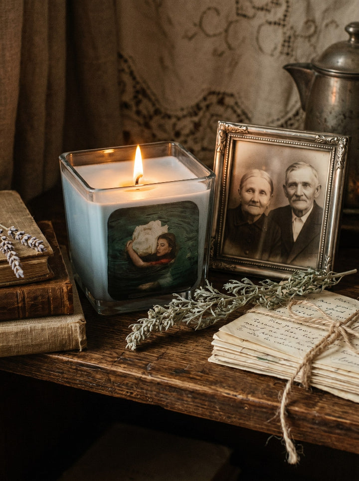 Personalised photo candle close-up — lime scent beeswax, 54–72h burn by ConelAlma ESP