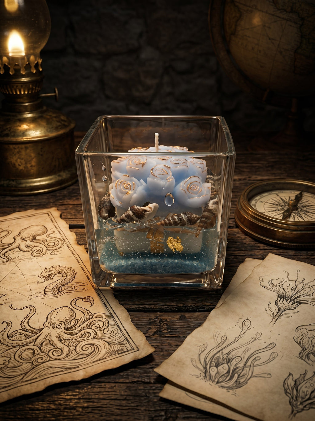 Calypso's Garden luxury beeswax candle in glass jar styled as home decor, handmade candle gift by ConelAlma ESP